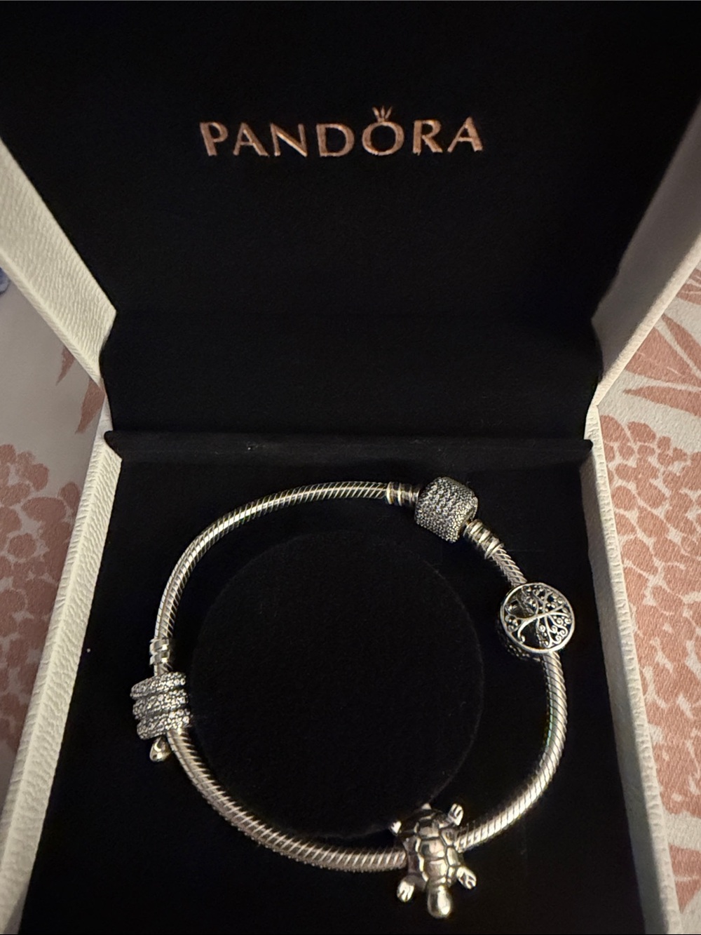 Pandora Silver Charm Bracelet with Turtle and Tree of Life Charms - Silver
